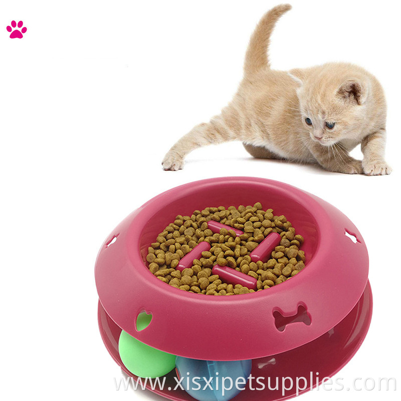 Cats Interactive Play Stimulating Ball Track Toy with 5 animals' voice Slow Feeder Bowl for cat